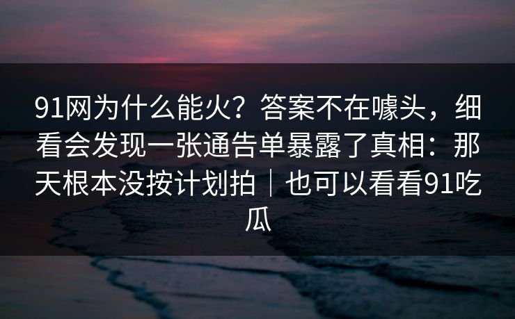 91网为什么能火?答案不在噱头,细看会发现一张通告单暴露了真相:那天根本没按计划拍|也可以看看91吃瓜 91网为什么能火?答案不在噱头,细看会发现一张通告单暴露了真相:那天根本没按计划拍|也可以看看91吃瓜